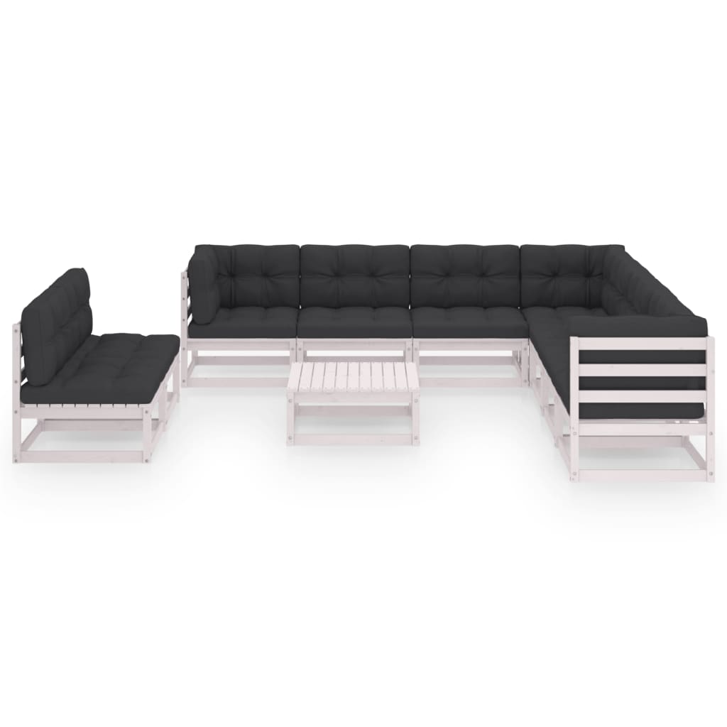 10-tlg. Garten-Lounge-Set mit Kissen Weiss Kiefer Massivholz